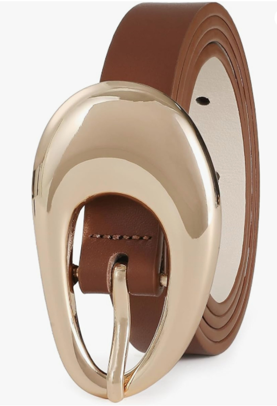 Brown Leather Belt for Women Stylish Design with Gold Buckle Ladies Size Med New